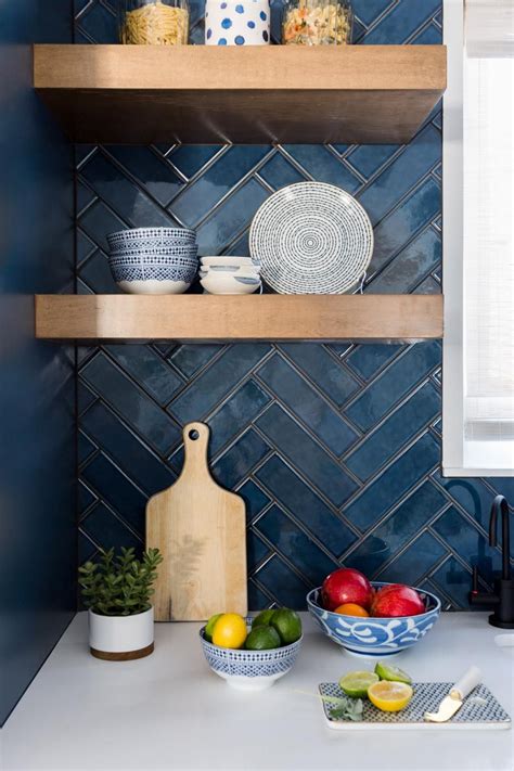 navy tile backsplash